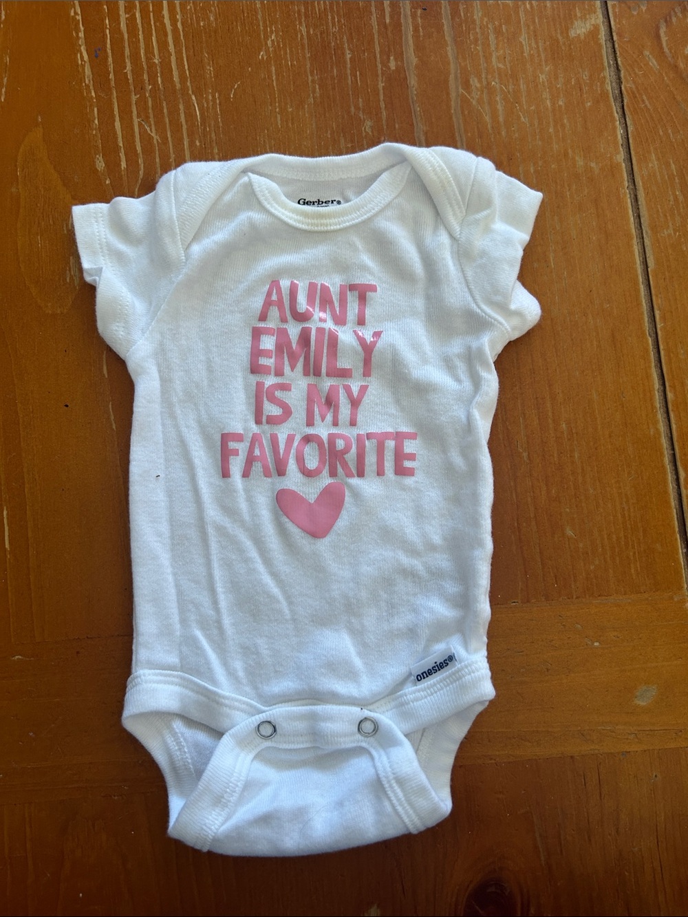 Gerber White One-Piece with Pink 'Aunt Emily Is My Favorite' Graphic